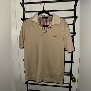Paul Smith Tan Polo Shirt with Striped Collar